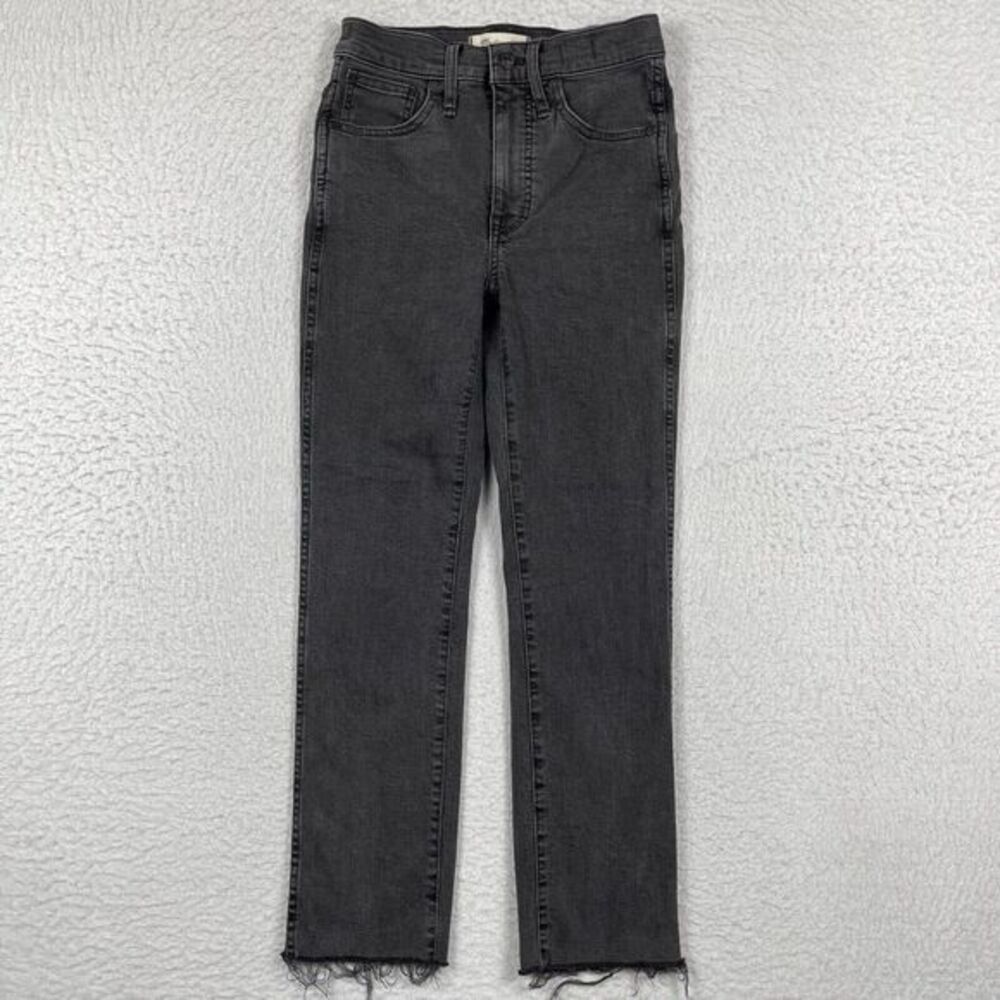 Madewell Jeans Womens 23 Black Denim Stovepipe Mid Rise Raw‎ Hem Grunge Workwear